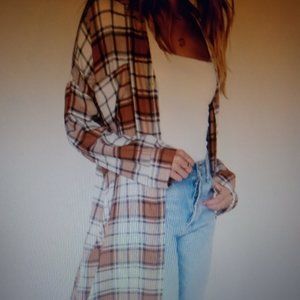 Show Me your Mumu Leo button Down Tunic plaid duster